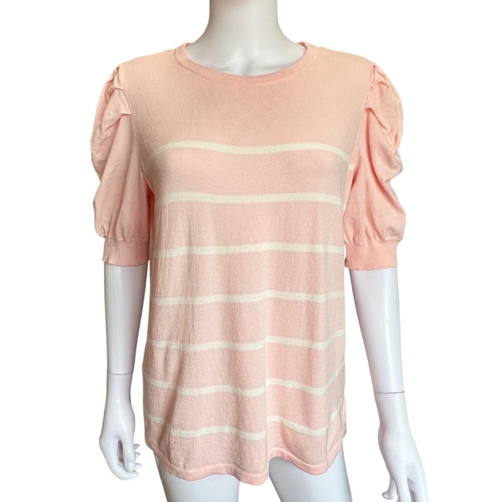 Anne Klein Pink Striped Puff Sleeve Sweater Top Womens Size 0X